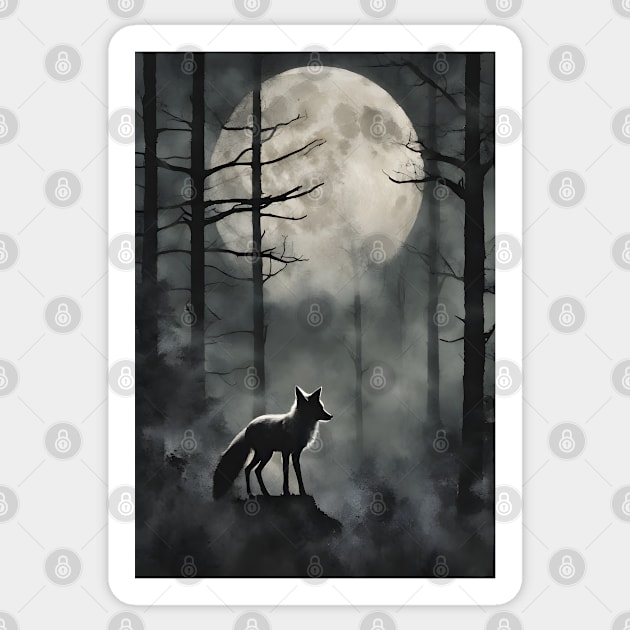 Mysterious Fox in the Foggy Forest Vintage Art Sticker by Art-Jiyuu